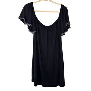 NWT Pitusa Off Shoulder Beaded Sleeves Salsa Cover-up Mini Dress Black Standard